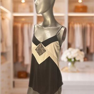 Express Black & Cream Geometric Lace Cami Top, Size M